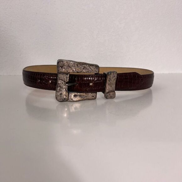 Kenneth Cole Brown Leather Animal Print Big Buckle Belt - Picture 1 of 5